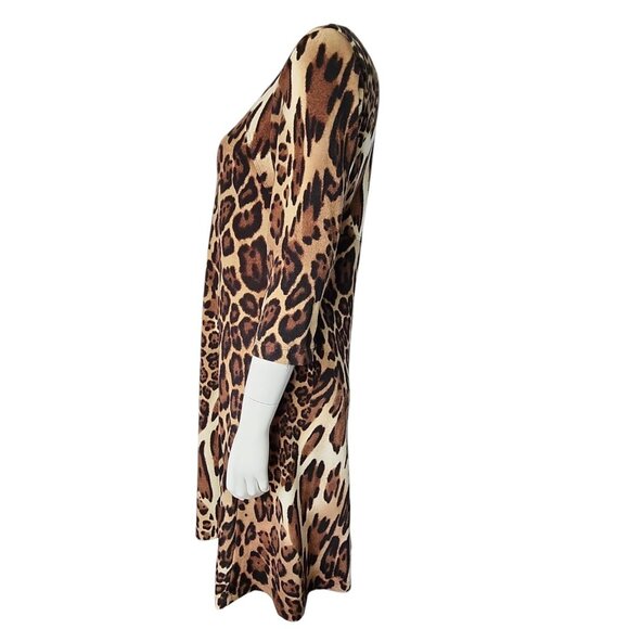 Connected Apparel Dress Womens Size 8 Brown Black Animal Print Pullover Stretch - Picture 2 of 6